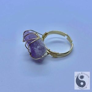 18K Gold Plated Amethyst Adjustable Ring